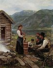 Jahn Ekenaes Familie Norsk Fjordlandskap painting